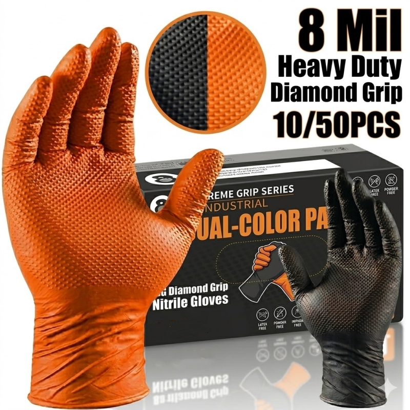 Nitrile Mechanic Glove - Heavy Duty Orange Nitrile Gloves 8Mil