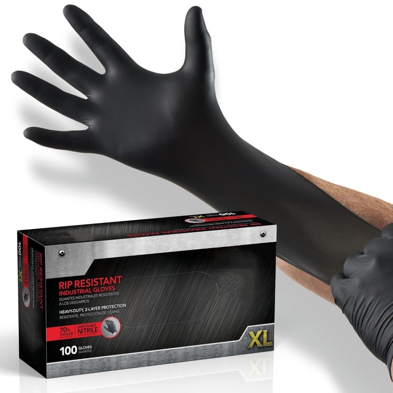 Latex Disposable Glove - 100PCS Black Nitrile Gloves Disposable Latex