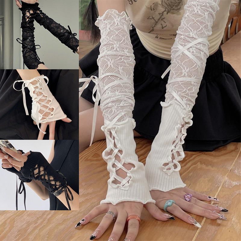Women Lace‑Up Fingerless Arm S - Fingerless Glove Knit recension och pris