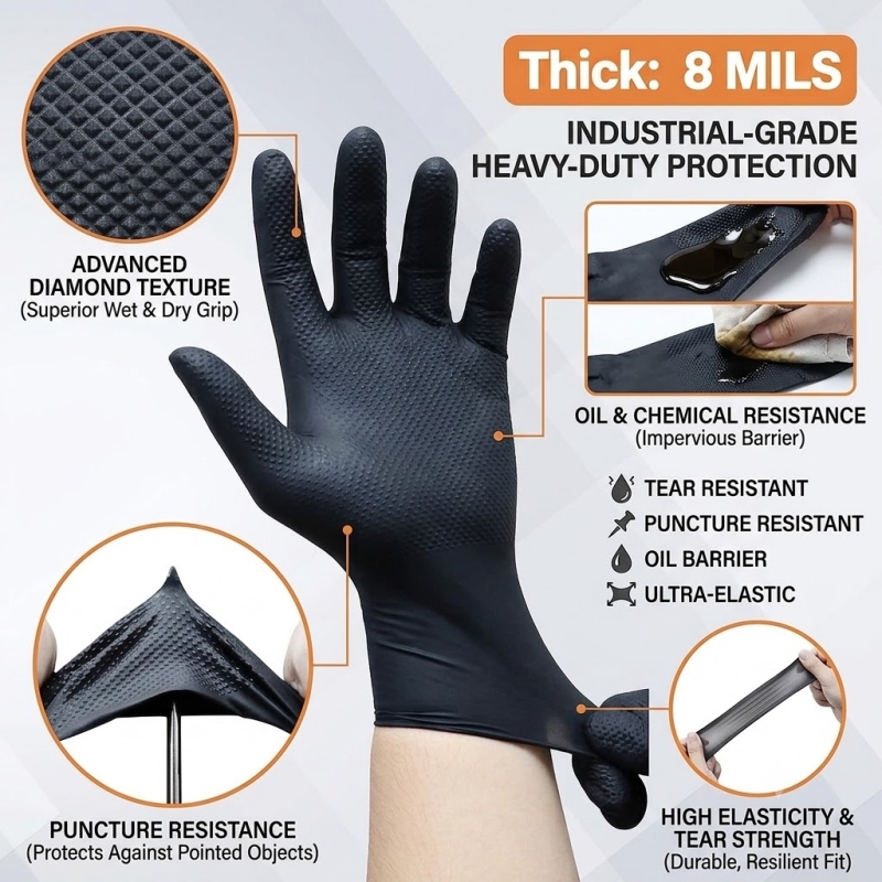 Heavy Duty Black Industrial Ni - Nitrile Mechanic Glove recension och pris