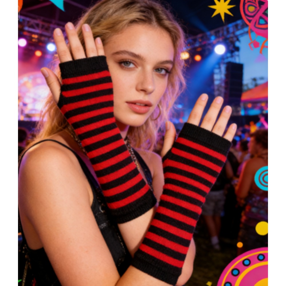 PESENAR Red  Black Striped Fin - Fingerless Glove Knit recension och pris