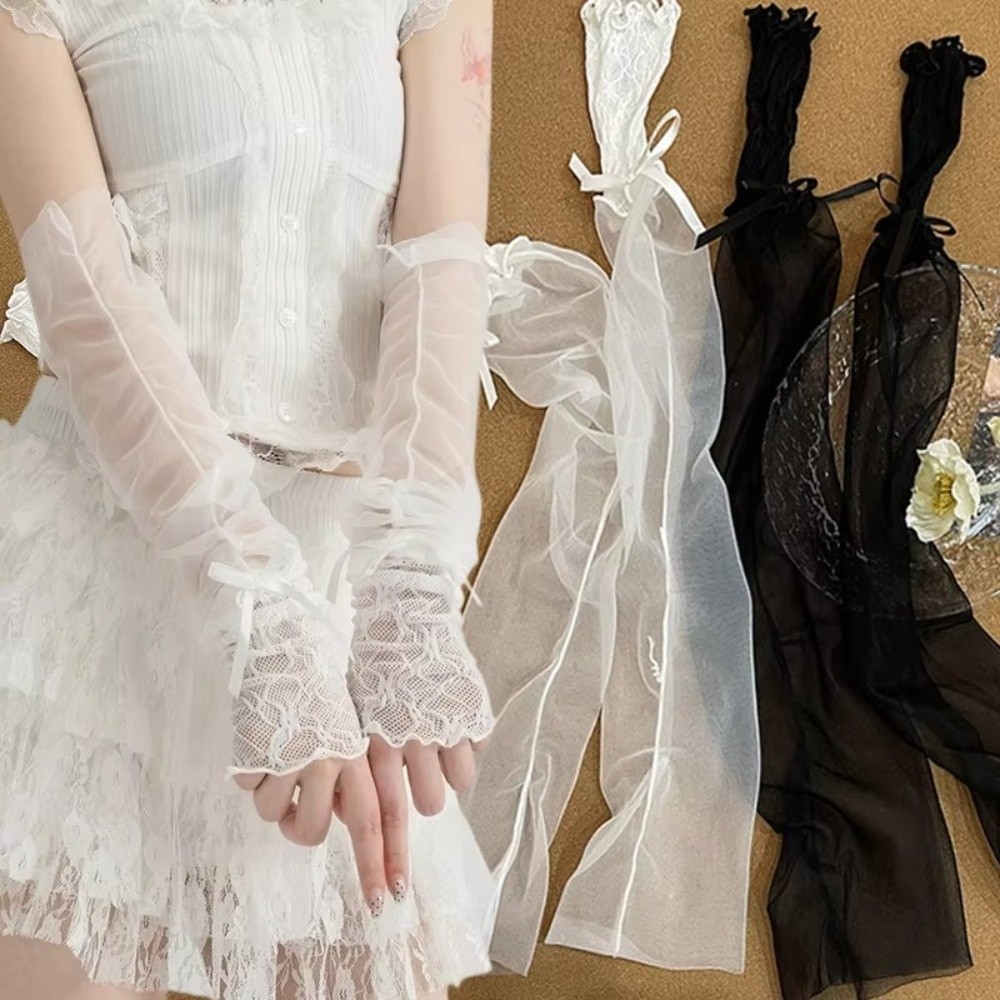 Y2K Lace Ruffle Mesh Gloves Bo - Fingerless Glove Knit recension och pris