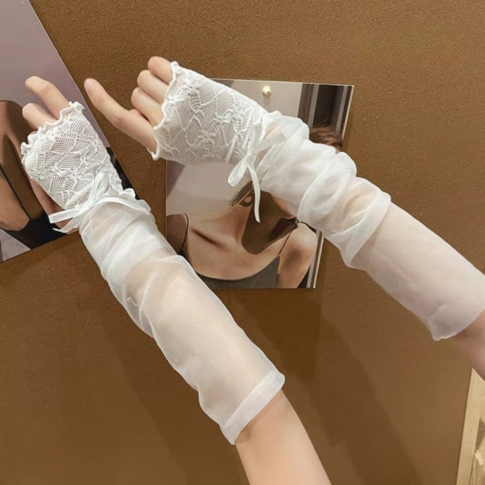 Y2K Lace Ruffle Mesh Gloves Bo - Fingerless Glove Knit recension och pris