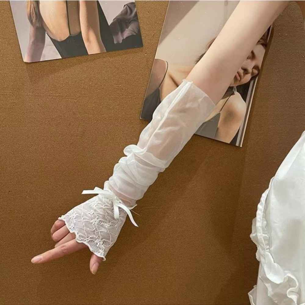 Y2K Lace Ruffle Mesh Gloves Bo - Fingerless Glove Knit recension och pris